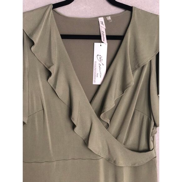 NY Collection Women's Large Petite Flutter Sleeve Ruffle Midi Dress NEW - Picture 4 of 8